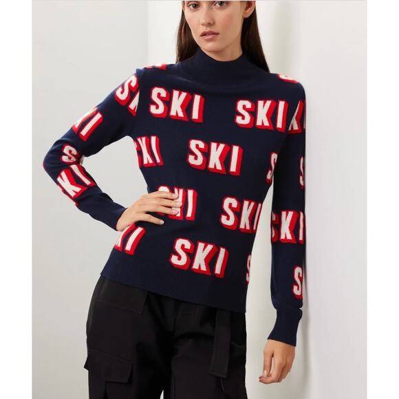 Perfect Moment Sweaters - Perfect Moment Sweater Womens Small Blue Red 3D Ski Mock Neck Wool